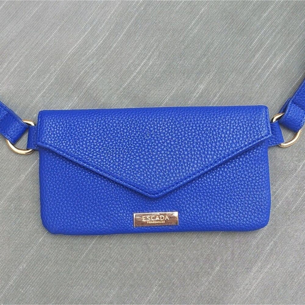 Escada Fragrances Bag Blue Indigo Pebbled Faux Leather Mini Shoulder Purse NWOT - Picture 3 of 8